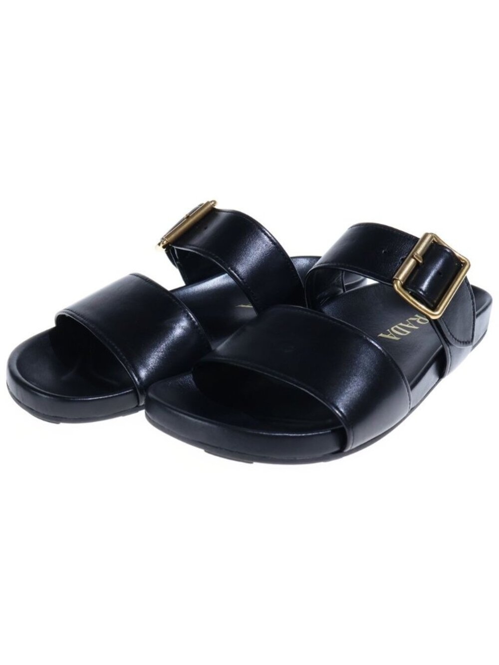 Prada Metal Buckle Leather Sandals Black